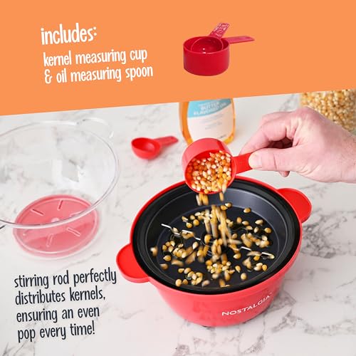 Nostalgia Electric Non-Stick Stirring Popcorn Machine with Hot Oil- Easy-To-Clean Popcorn Popper with Dual-Use Bowl & Cool-Touch Handles- Popcorn Maker for 8 Cups of Theater Style Popcorn- Red - image 3