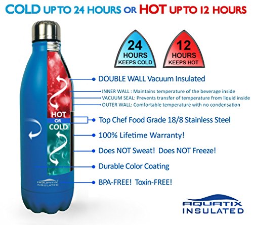 Aquatix Stainless Steel Sports Bottle 25 Oz Sea Mist Blue #TOP5