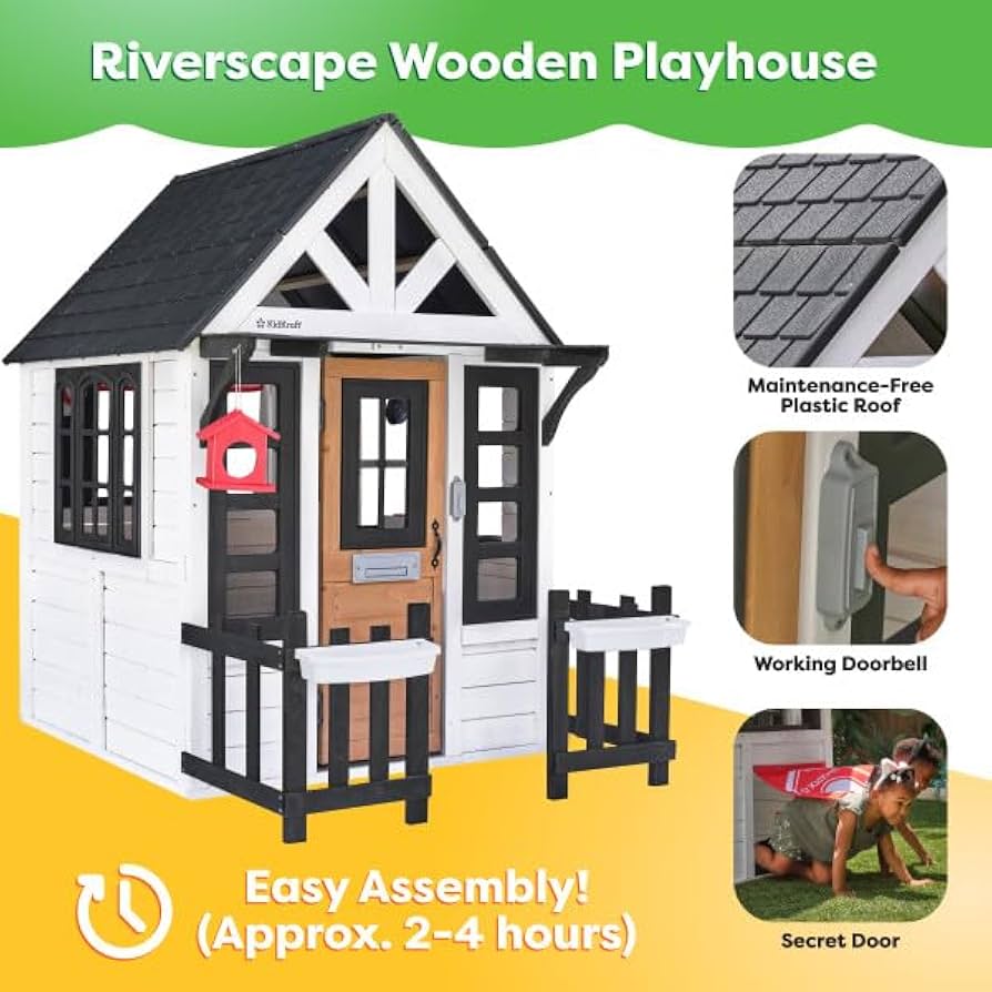 Kidkraft Riverscape Playhouse Cozy Escape Wooden Outdoor Two-Story