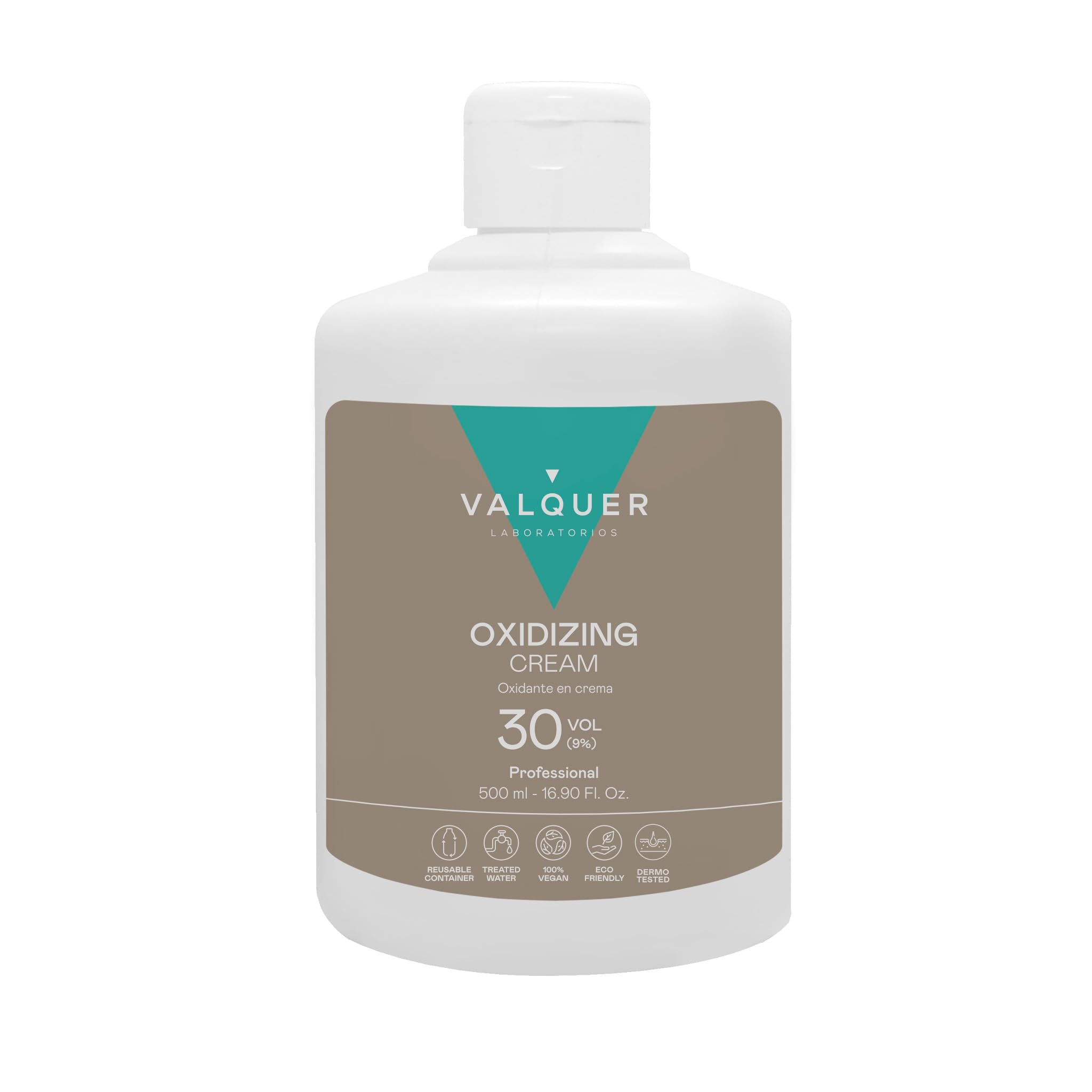 VALQUER Eau Oxygénée 30 Volumes 9% Crème Oxydant Capillaire Professionnel Vegan pour Coloration et Décoloration Cheveux - 500 ml