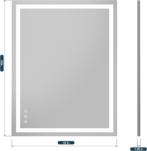 Miniatura 7 de Espejo de baño LED de 40 x 32 pulgadas, antiempañamiento, regulable continuamente, espejo de baño con luces LED, espejo LED de 3 colores para baño,