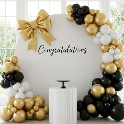 Image of RUBFAC Black and Gold Balloons 129pcs Different Sizes Pack of 18 12 10 5 Inch, Latex Balloon Garland Arch Kit for Party Graduation Wedding Holiday Happy Birthday Decoration
