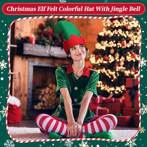 Tisancy HEQ-TISANCY-6441 12 Pieces Christmas Hat Christmas Elf Hat Colorful Funny Hats With Bells Christmas Holiday Party Hats thumb #3