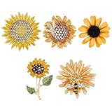 OLYCRAFT 5 Stück 5 Stile Sonnenblumen Brosche Für Frauen Legierung Kristall Gelbe Sonnenblumen Mantelnadeln Kristalle Broschen Goldnadel Für Frauen Hochzeit Modeschmuck Kleidung Hutzubehör