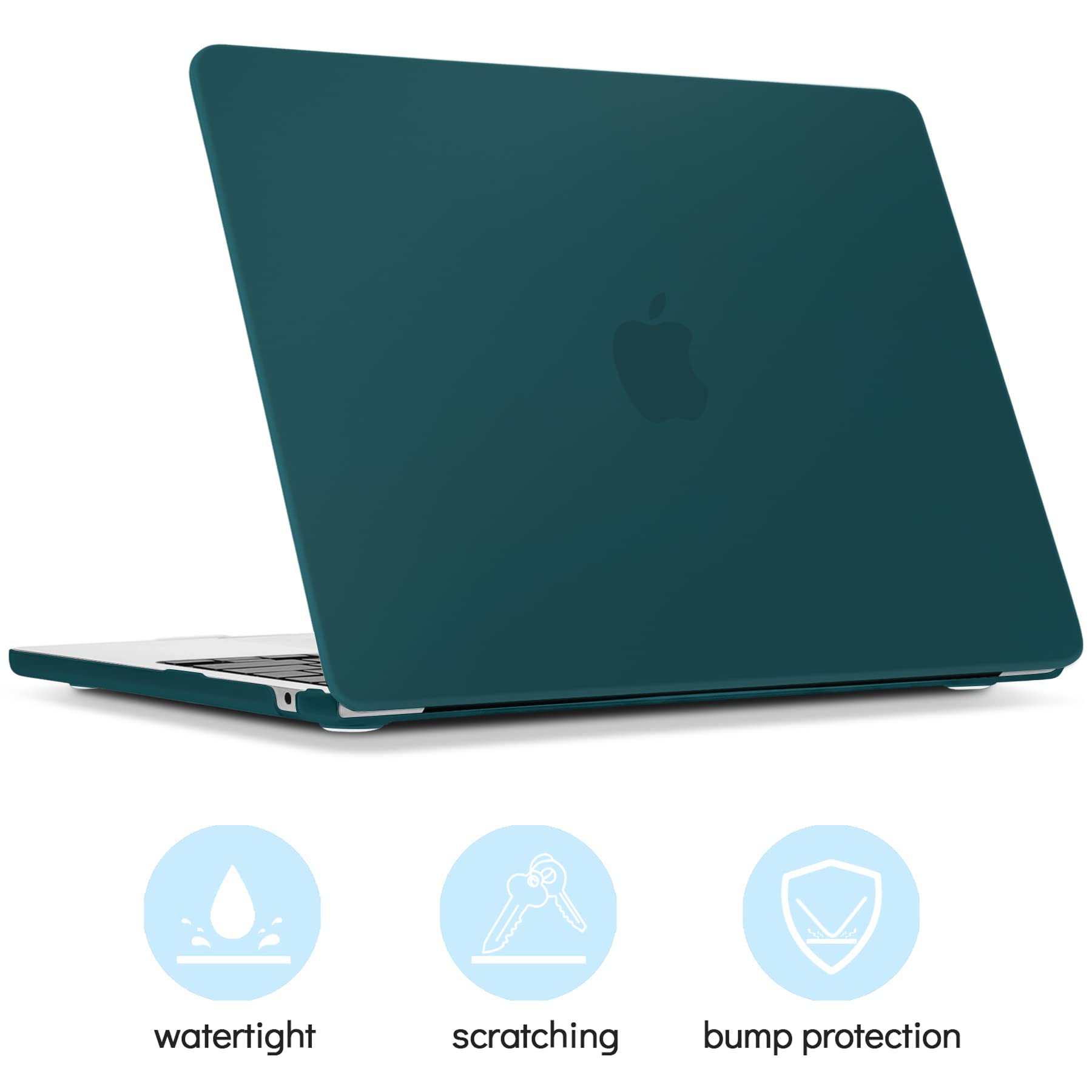 TECOOL Cover compatibile con MacBook Air M4 M3 M2 13,6 Pollici 2022 2024 2025 (A3240 A3113 A2681), Custodia Rigida Protettiva Sottile in Plastica e Copritastiera UE, Turchese Profondo