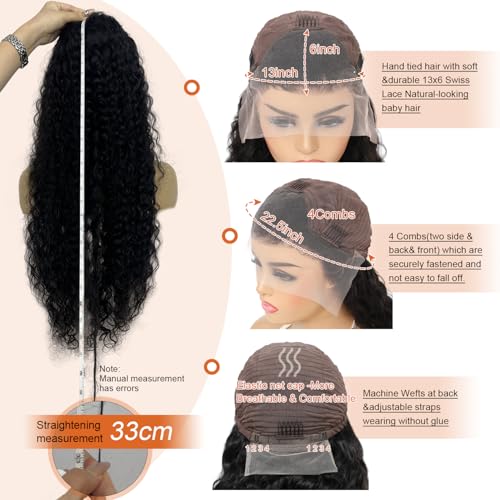 Deep Wave Lace Front Wigs Human Hair Deep Curly 13x6 HD Lace Frontal Wigs for Women 200% Desnity Glueless Wig Pre Plucked Super Soft Natural Black Color 24 Inch
