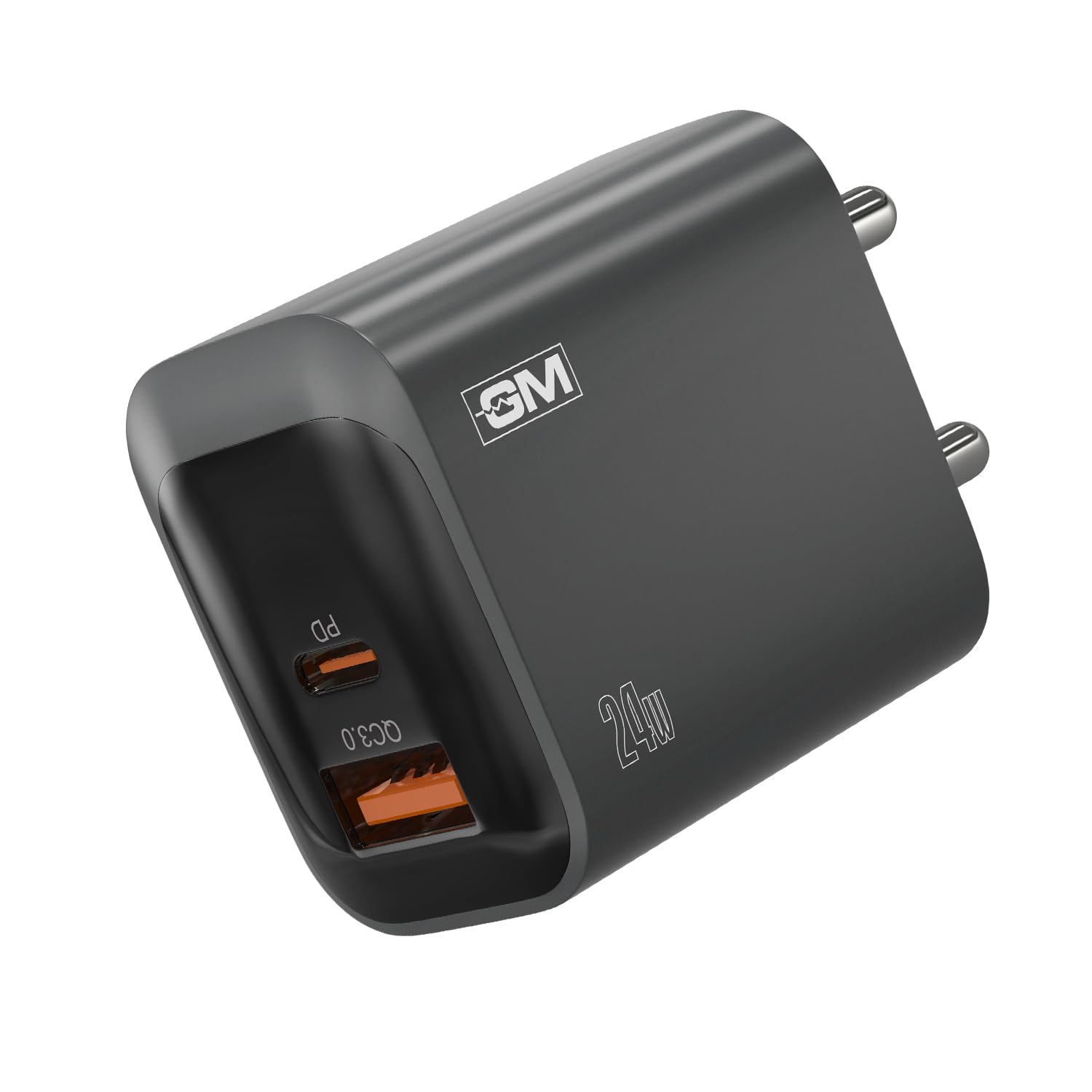 GM G+ 24W Dual Tone PD Adapter | Dual-Port USB-A & Type-C Fast Charger | PD 3.0 QC 3.0 PPS Compatible | Smart Power Allocation | Compact, Energy-Efficient Wall Charger for Phones & Tablets