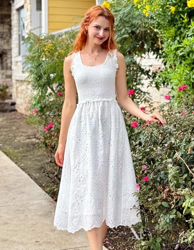 GRACE KARIN 2025 Womens Dress Summer Sleeveless Casual Vacation Embroidered Midi Dress with Pockets2