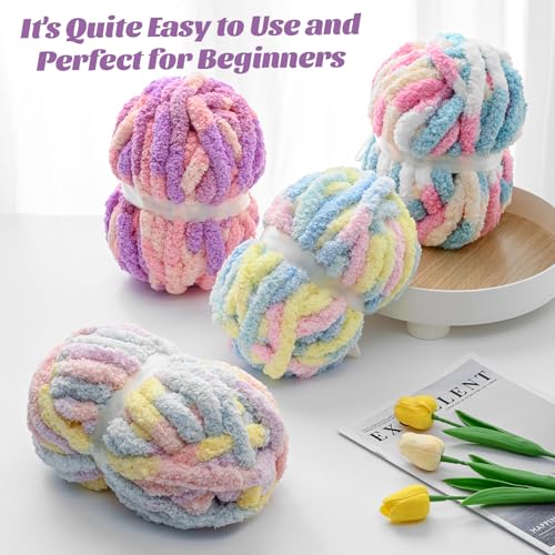 Image of Chunky Jumbo Chenille Yarn Candy 10 Pack | 2000g /240yds Super Bulky Baby Soft Yarn for Hand Knitting Fluffy Chunky Knit Throw Blanket Yarn