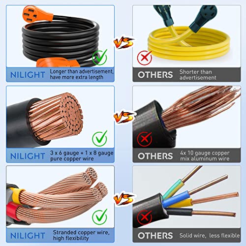 Image of Nilight 50 Amp15FT RV EV Extension Cord 250V Heavy Duty 6 /3+8 /1 Gauge Pure Copper STW Wire UL ETL Listed 4 Prong Nema 14-50P 14-50R 50F /50M Cable Suit for RVs EVs Trailer Campers