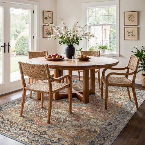GENIMO 3x5 Area Rugs for Living Room, Machine Washable Non Slip Vintage Rugs, Low Pile Lightweight Chenille Print Rug for Bedroom, Dining Room, Home Office, Antique Red