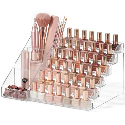 HBlife 6 Tier Nail Polish Organizer with Nail Supplies Organizer Quick Assembly Clear Acrylic Nail Polish Holder Display Stand for Gel Polish (1 Pack)