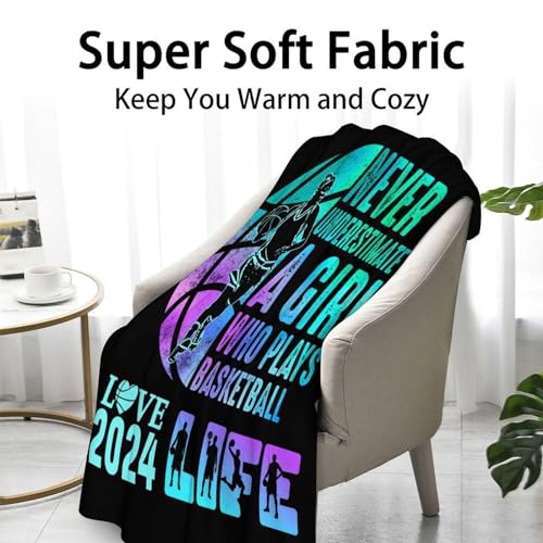 Basketball Throw Blanket for Girls - 40x50 Inches Crib Size - Soft Fluffy Cozy Blankets Gift - Black Sports Blanket Throws for Travel, Office