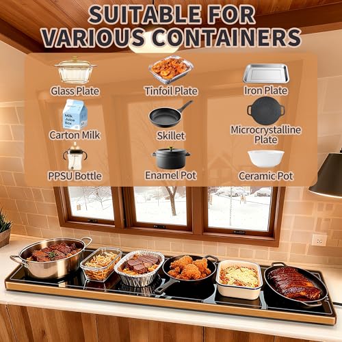 Image of Warming Mat for Food (Extra Long 59 inchx12 inch), Warming Trays for Buffets Party & Daily Use, Temperature Control Commercial Food Warmer, Tempered Glass Food Warming Mat, Black Electric Warming Tray