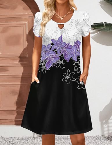 Image of Zeagoo Women's Casual A-Line Dresses with Pockets Summer Floral Tshirt Dress Short Sleeve Mini Dress Flowy Sundresses