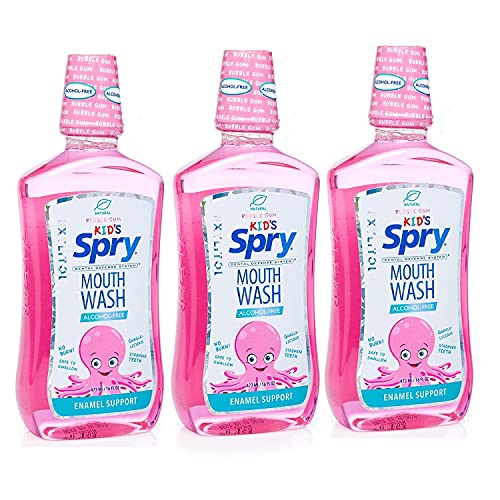 Enjuague Bucal Natural Spry con Xilitol – Sin Flúor, Sin Alcohol, Suave, No OGM, Refuerza el Esmalte Dental, Bubble Gum - 16 fl oz (Pack of 3)