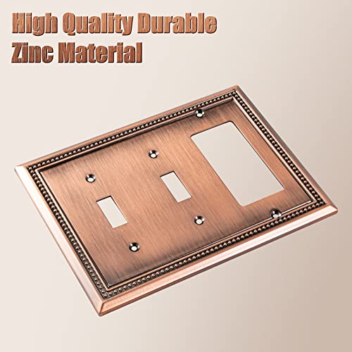 Image of Henne Bery Sunken Pearls Heavy Duty Decorative Wall Plate Switch Plate Outlet Cover (Double Toggle /Single Decorator, Antique Copper)