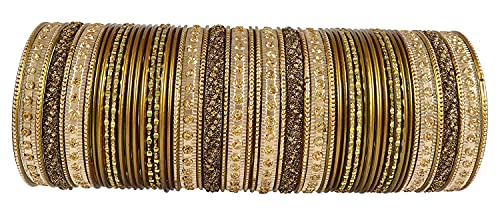 Image of NMII Non-Precious Metal with Base Metal Spreads with Zari Glossy Finished Premium Traditional Bridal Chuda Bangle set for Women and Girls