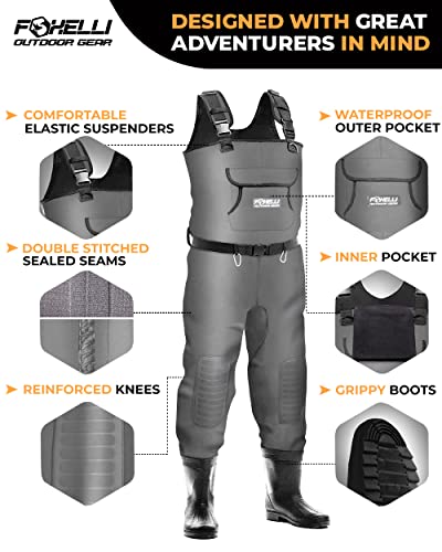 Image of Foxelli Chest Waders, Waterproof 4mm Neoprene Hunting & Fishing Waders for Men & Women with Boots