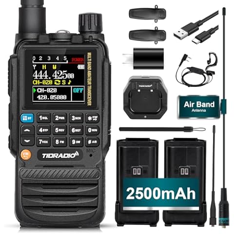 TIDRADIO TD-H3 Ham Multi-Band Radio, Handheld Long Range Two Way Radio with USB-C Programming & Charging, 2500mAh Battery(2 PCS)& AirBand Antenna, DTMF, FM, AM, SCAN, NOAA,Frequency Match Cover