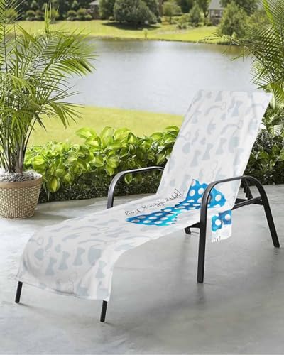 Father's Day Beach Chair Towel Covers for Chaise Lounge with Side Pocket, Soft Plush Pool Towels Cover for Patio Sunbathing Outdoor 29''x85'' Blue Boho Tie Beard Summer Holiday