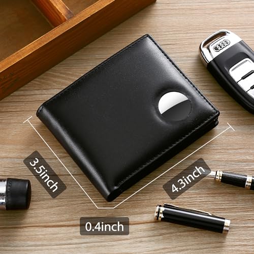 Swallowmall AirTag Wallet Mens RFID Blocking Genuine Leather Bifold Men's Wallet For air tag with 1 ID Window 13 Card Holders Black(Airtag Not included)2