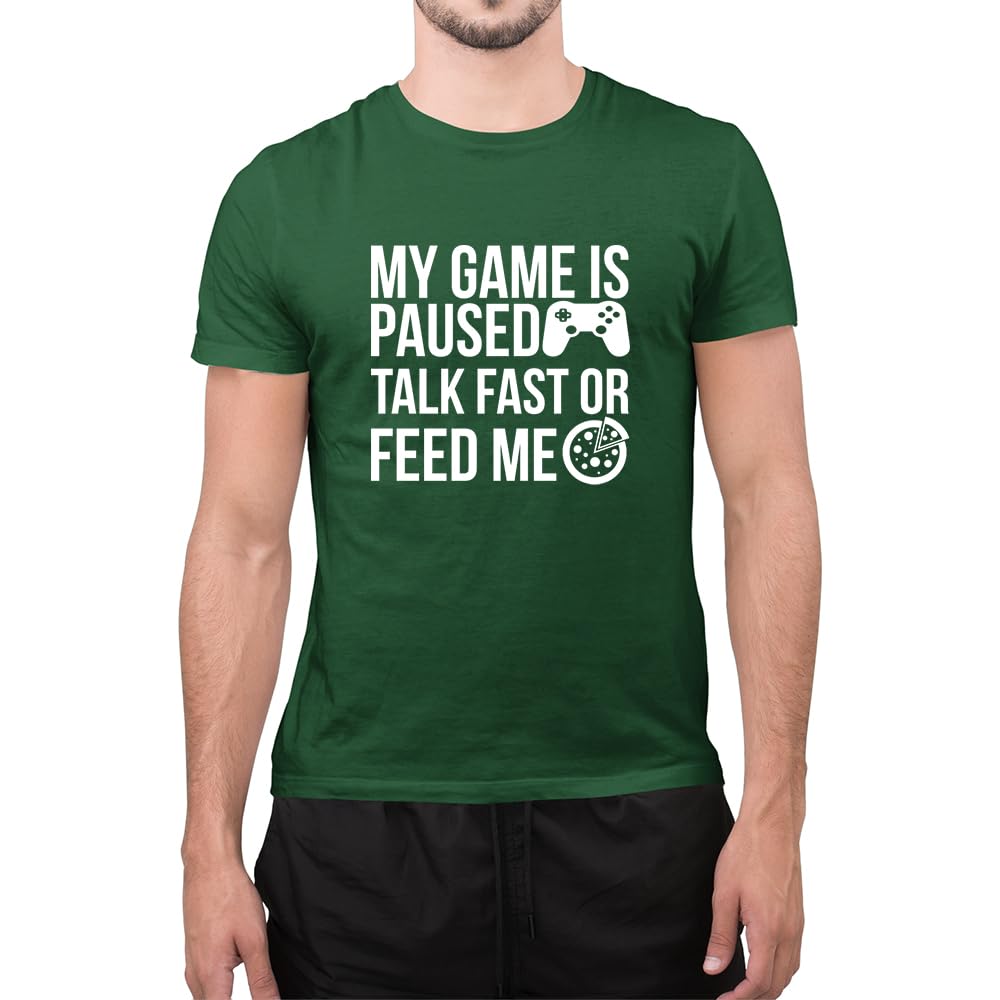 Graphic Impact Bottle Green Funny My Game Is Paused Gamer Slogan Foodie Pizza Lovers Gaming Novelty T Shirt (Xxlarge, )