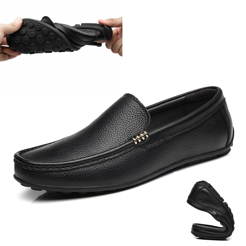 Men's Loafers Shoes Round Toe Leather Loafer Shoes Flat Heel Flexible Comfortable Party Walking Slip On2