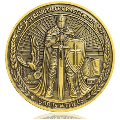 LZWIN Christian Armor of God Challenge Coin - Strength, Courage, Faith with Joshua 1:9 Inscription Cover