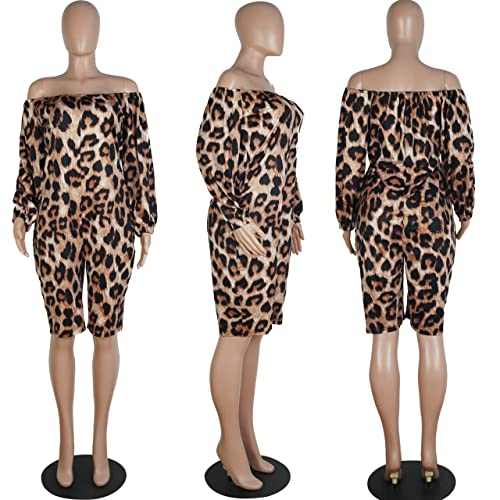 Meslima Women'S Casual Loose Fit Long Sleeve One Piece Romper Short Jumpsuit Leopard Print Plus Size Jumpsuits Brown 4Xl thumb #1