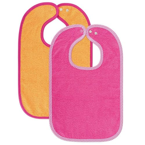 Set de 2 baberos para bebé Wörner - baberos de rizo con botón a presión ajustable, extra largo, absorbente, Certificado OekoTex - 100% algodón - (Rosa/Naranja)