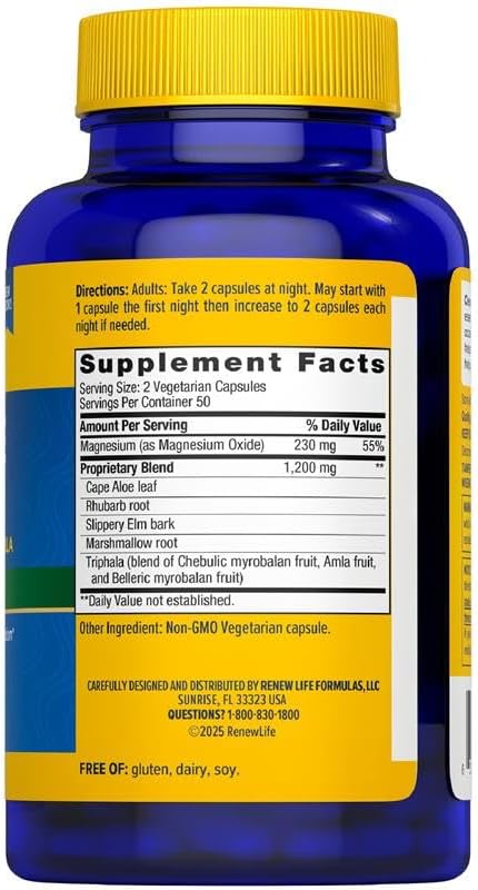 Renew Life Cleanse More Herbal Formula with Magnesium for Overnight Occasional Constipation Relief; Helps Promote Waste and Toxin Elimination; Gluten, Dairy and Soy Free; 60 Vegetarian Capsules* - Image 2