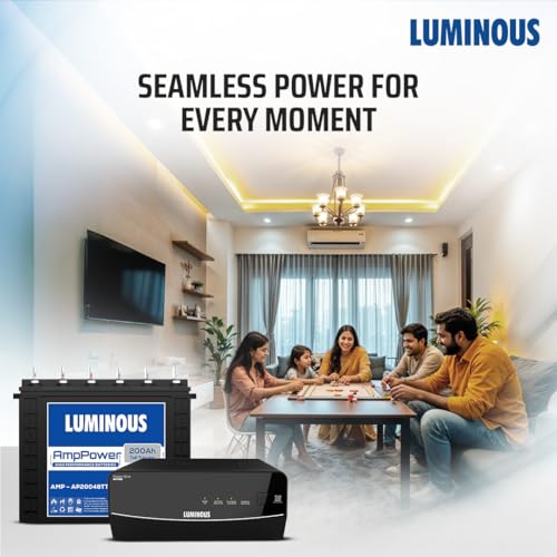 Image of Luminous Inverter & Battery Combo for Home, Shop & Office - PowerSine M 1700 (1500VA /24V) Sine Wave Inverter + AmpPower AP20048TT 200 Ah Tall Tubular Battery| Warranty: 36M (Inverter)+48M (Battery)