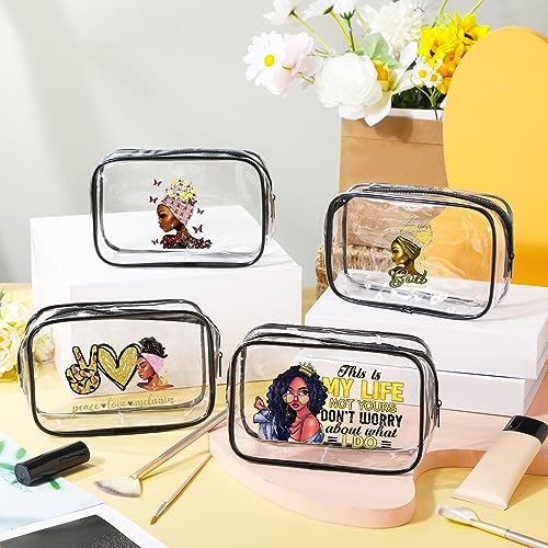 Sweetude 4 Pcs African American Makeup Bag Gifts for Black Women Clear Travel Toiletry Bag Zippered Funny Cosmetics Pouch Multi Purpose Organizer for Women Inspirational Gifts3