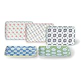 GOTOUCHI Ceramic Rectangular Appetizer Plates Set of 5, Sushi Plate Premium Porcelain with Flower...
