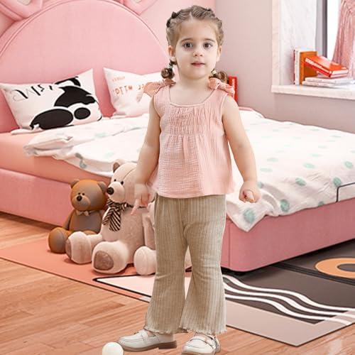 3 Pack Baby Girls Pants Solid Ruffled Ribbed Toddler Flared Pants Newborn Bell Bottoms Infant Leggings4