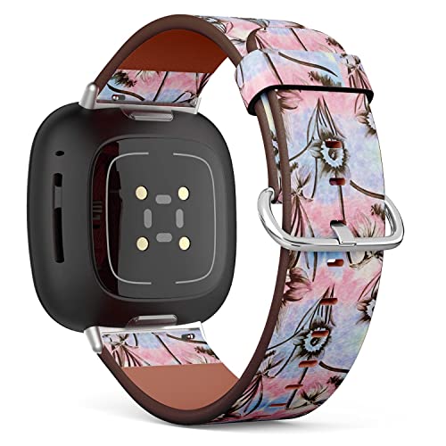CJBROES Replacement Leather Watch Band, Compatible with Fitbit Versa 3 and Fitbit Sense of Wristband Bracelet Accessory - Flowers Daffodils on
