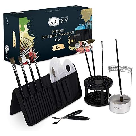 Artina Paint Brush Set Elba Painting Set with Paintbrushes, Painting Spatulas, Mixing Palette, Paint Brush Washer and Brush Holder Versatile Brush Organiser with Bag Cover