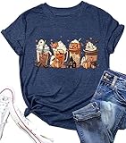 ❤SOFT MATERIAL: Fall Coffee Shirt is made of Cotton Blend; The combination of cotton and polyester makes this top very soft, stretchy and comfortable. ❤MAIN FEATURES: Pumpkin Spice Latte Tshirt for Women, Halloween Pumpkin Latte Drink Shirt, Vintage ...