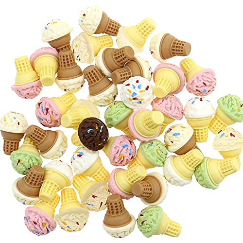 40 Stück 3D-Eiscreme-Perlen aus Kunstharz, ohne Loch, für Bastelarbeiten, Scrapbooking, Verschönerung, Handyhüllen, Haarspangen, Bastelarbeiten, Schmuckherstellungszubehör, gemischte Farben Cover