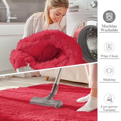 OLANLY 2x5 Machine Washable Runner Rugs for Hallway, Soft Fluffy Shaggy Bedside Rugs for Bedroom, Living Room, Indoor Floor Carpet for Kids Girls and Boys, Nursery Rooms, Home Decor Aesthetic, Red