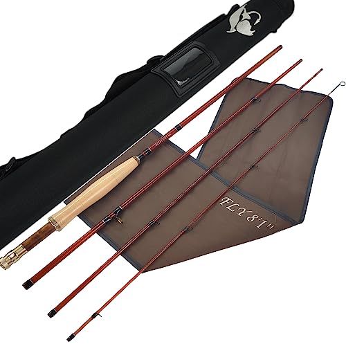 Riverruns S-Glass Fiberglass Fly Fishing Rods 4pc 6’6” LW3, 7’7” LW4, 8’1” LW5 Ultra Light Classic Medium Fast Action Fly Rods (trangsparent Brown, 6'8'' LW5)