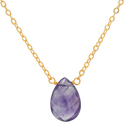 Gempires Natural Citrine Faceted Pear Pendant Necklace, 9 x 13 mm Pear With 14k Yellow Gold Plated 18 + 2 Inch Adjustable Chain (Citrine)