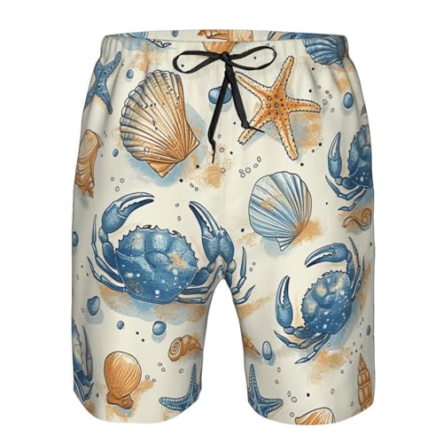 Men's Quick Dry Swim Shorts Crabs Starfish and Shells Sea Ocean Beach Vintage Beach Trunks with Pockets3