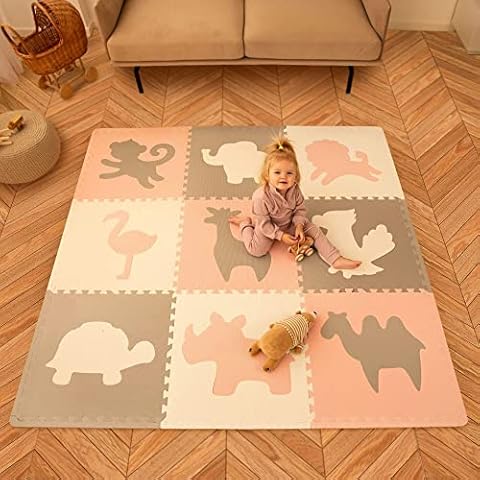 Hakuna Matte Large Foam Play Mats for Babies 1.8 x 1.8 m - 9 XXL Tiles 60 x 60 cm with Animals - 20% Thicker Baby Playmat for Crawling, Yoga, and Fitness - Non-Toxic, Odourless Puzzle Play Mats Cover