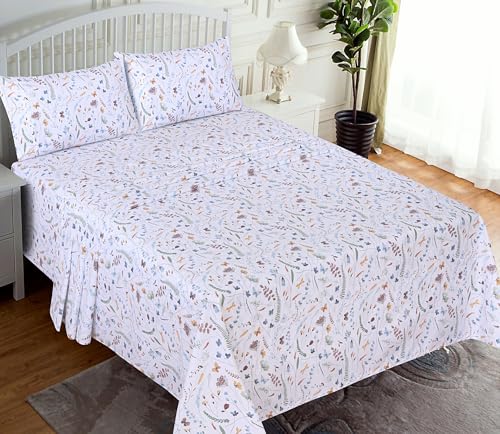 RUVANTI 100% Cotton Twin Sheets Set, 3 Pieces, Soft & Breathable Percale Weave Bedding, Deep Pocket 16", Hotel Standard, Crisp Cool Feel, Durable, Perfect Floral Bed Sheet, Fern Class