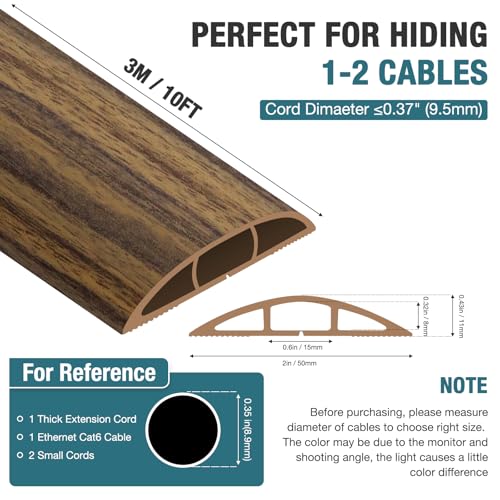 Image of Floor Cord Cover, Cable Protector, 0.63W x 0.31H inches, Wire Cover for Extension Cords, Floor Cable Covers Prevent Cable Trips (Wood Smoked Brown, 50-10 Feet)