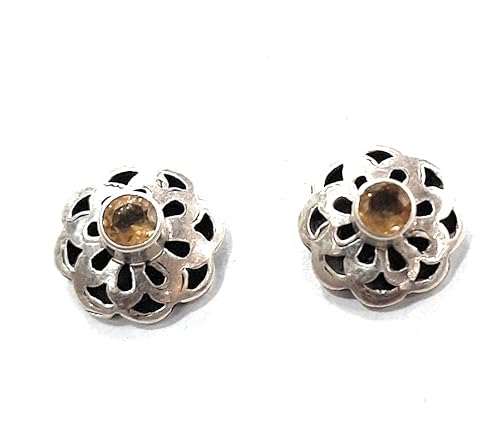 925-92.5 Sterling Silver Yellow Topaz Stone Fashion Stud Earring for Women and Girls