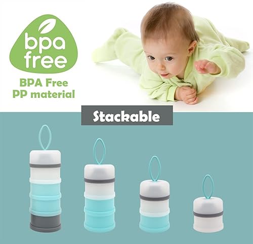 Miniatura 3 de Dispensador de fórmula para bebés, contenedor de fórmula, contenedor dispensador de leche en polvo, sin BPA, 4 capas de 2 paquetes, contenedor de