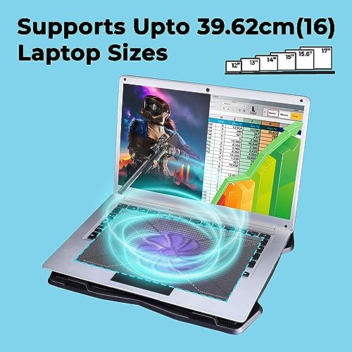Zebronics NC2100 Laptop Cooling Stand with 125mm Fan, Silent Operation, LED Light, Supports up to 15.6 inch Laptops and Retractable Stand - Image 4